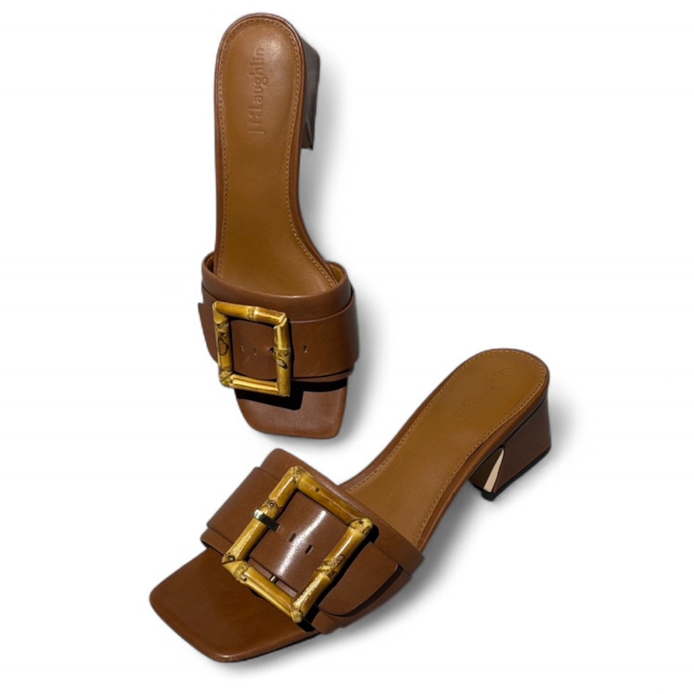 J. McLaughlin Bamboo Buckle Leather Slide Sandals with Block Heel - Picture 14 of 14